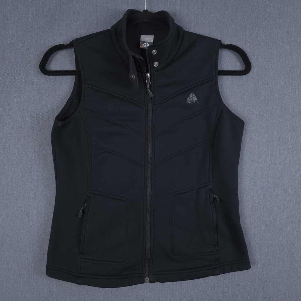 Nike ACG Vest Womens Large Black Fleece Outdoor Hiking Full Zip Y2K